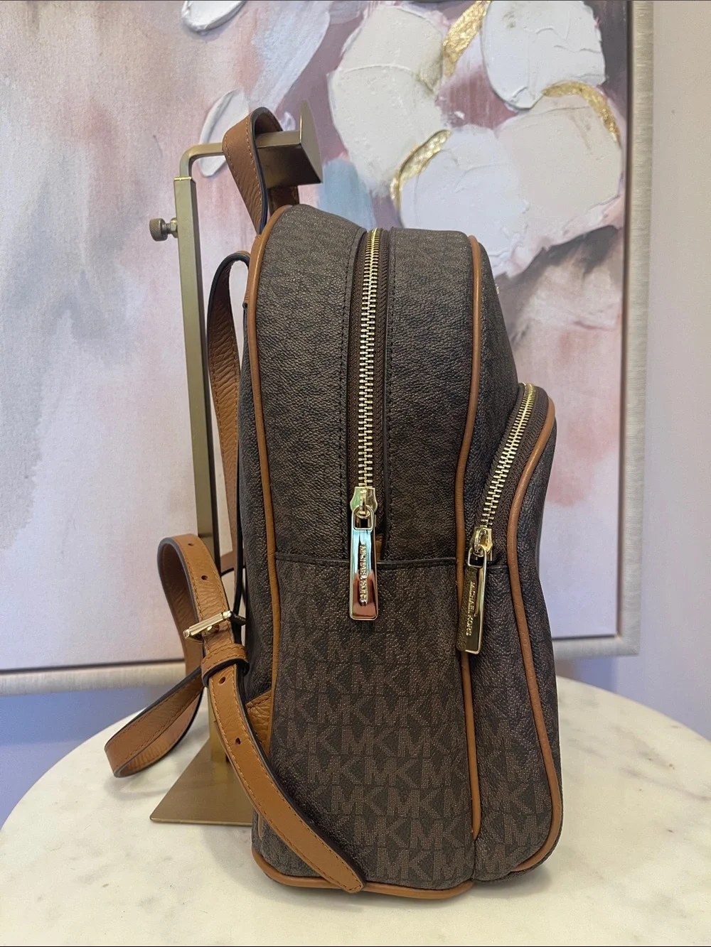 Michael Kors Brown MK Signature Backpack with Gold Hardware